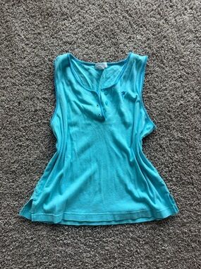 Sleeveless Turquoise Henley Tank Top